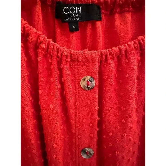 Coin 1804 Red Swiss Dot Button-Up Blouse (L) - Picture 2 of 4